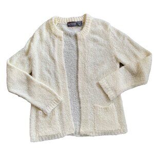 Vintage Thick Knit Cream Open Cardigan With Pockets M